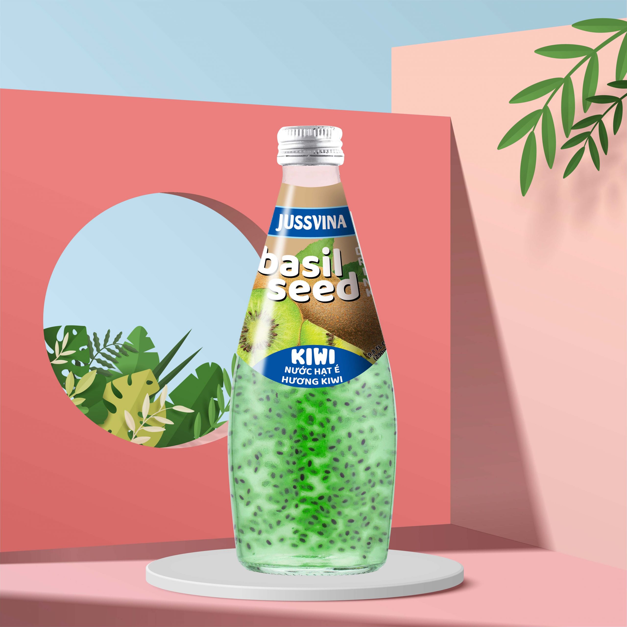 jussvina kiwi basil seed drink 290ml glass bottle