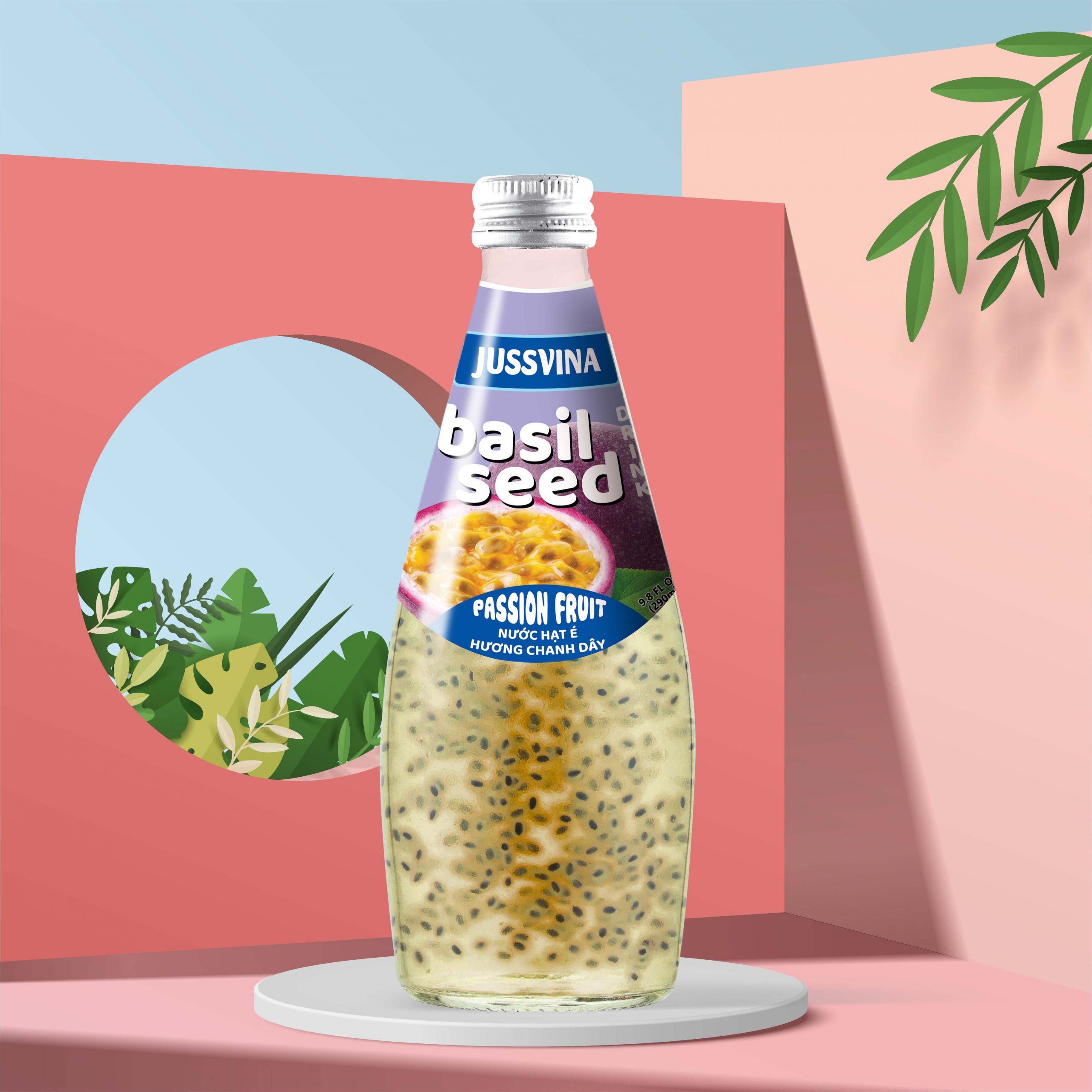 jussvina passion fruit basil seed drink 290ml glass bottle